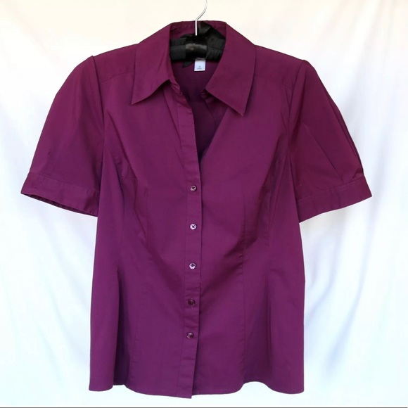 Ann Taylor LOFT Purple Blouse Short Pouf Sleeve - Picture 1 of 4